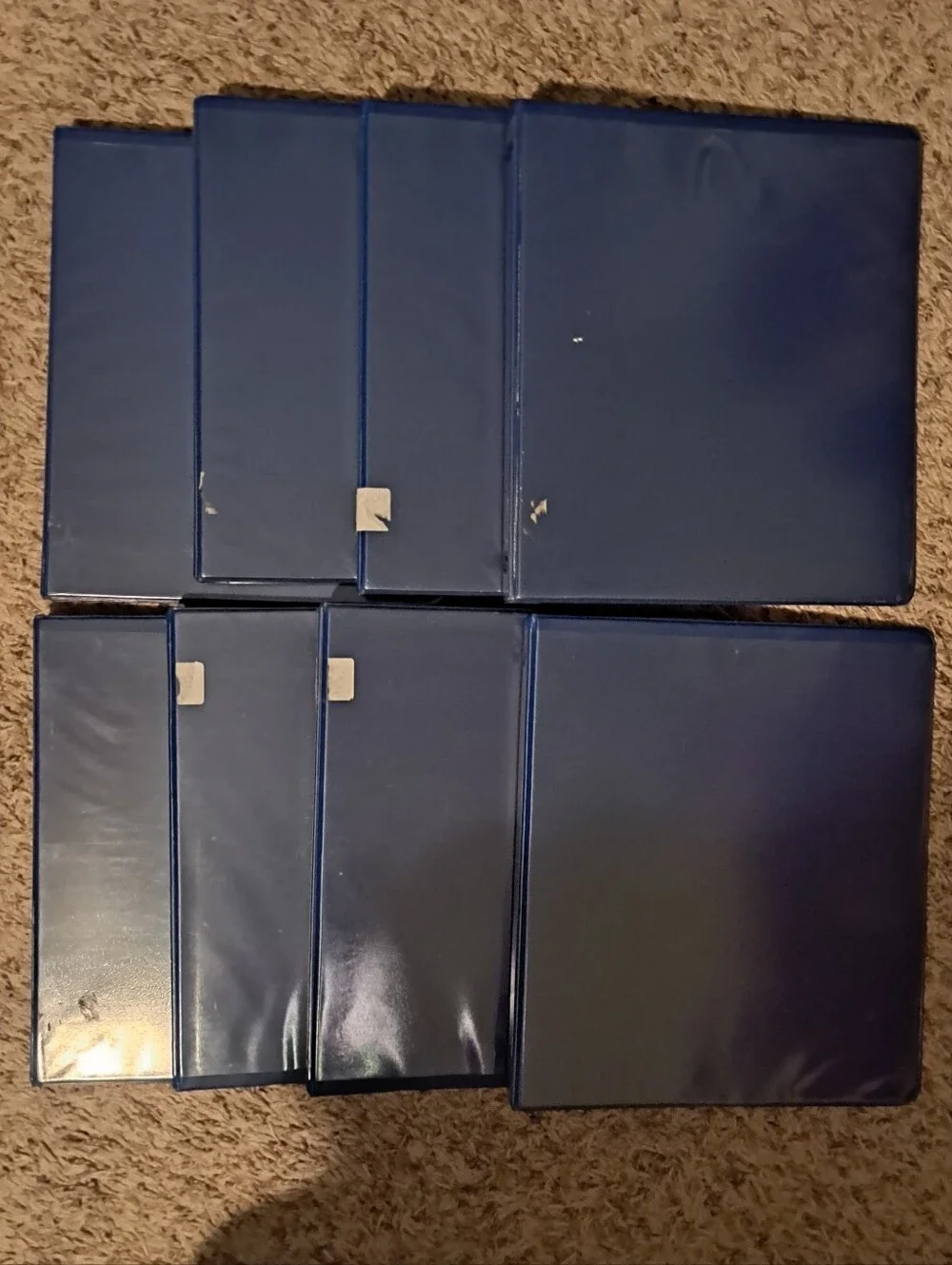 Set of 8 Blue Plastic 3-Ring Hard Cover Binders